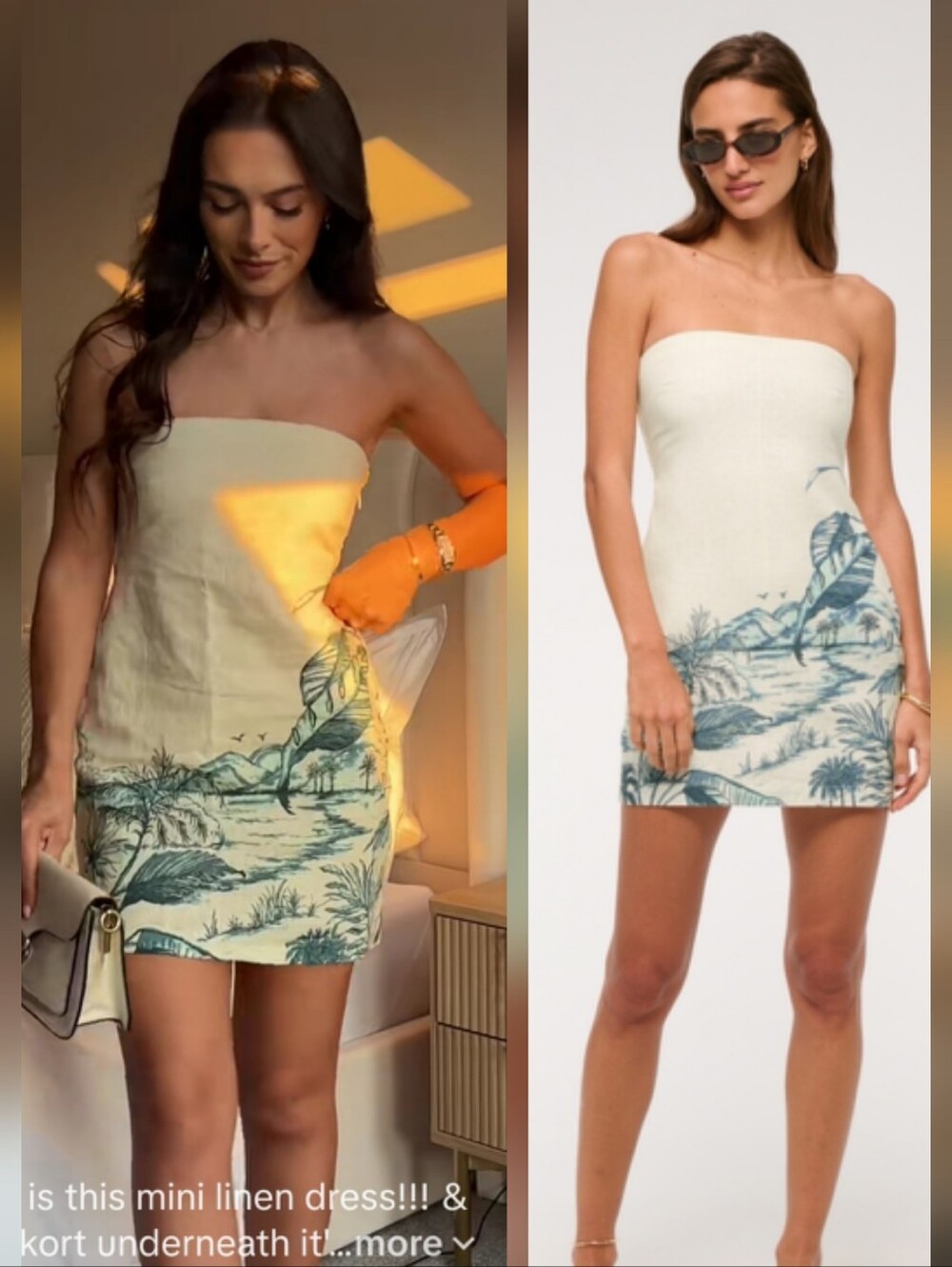 NWT Abercrombie And Fitch Cream Linen Mini Dress Blue Tropical Print Sz Small